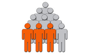Three out of ten people, represented by gray and orange silhouettes