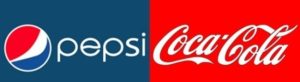 Pepsi logo and Coca-Cola logo comparison.