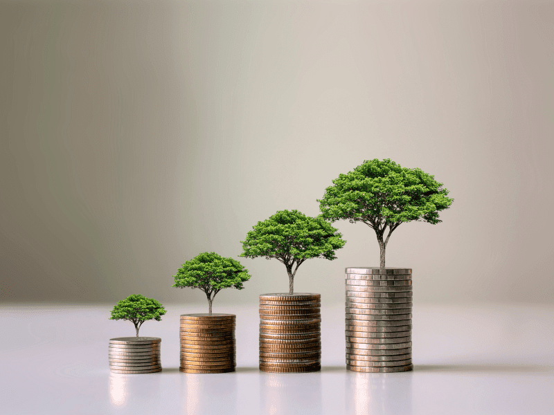 stacks of coins with trees on top