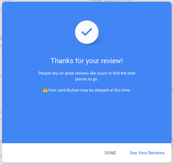 Google Review Warning Message COVID 19 Review Delay