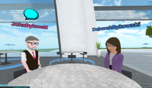 Two avatars in the digital world of PM Grow Summit 2021 having a conversation