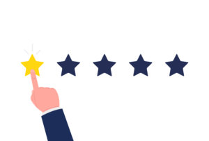 A finger points to 1 yellow star out of 5 total, indicating a 1 star rating.