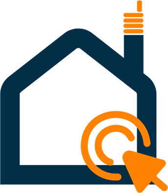 A cursor clicking on a house icon