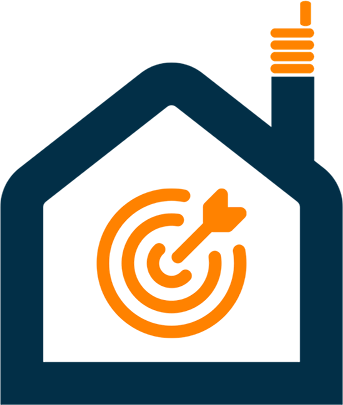 A bullseye icon inside a house icon